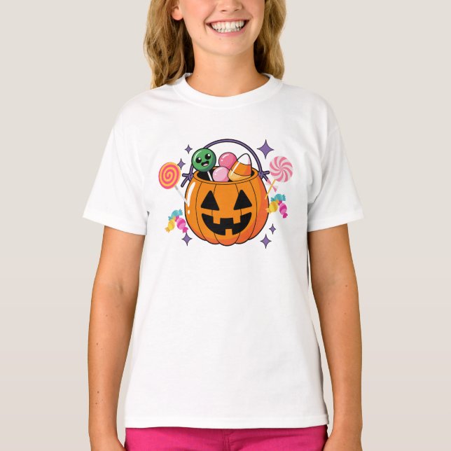 T-shirt Cute Halloween Candy Pumpkin | Fun Graphic (Devant)