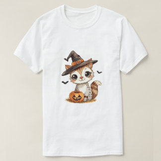T-shirt Cute Halloween Cat with Pumpkin