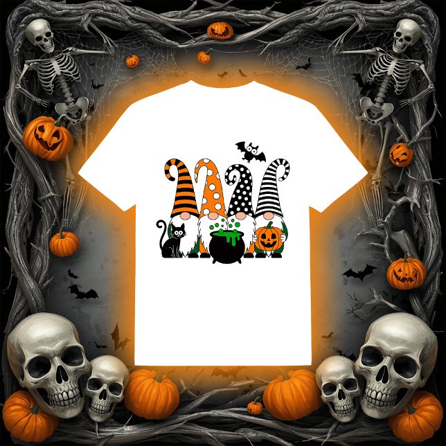T-shirt Cute Halloween Gnomes with Cauldron and Pumpkin (Créateur téléchargé)