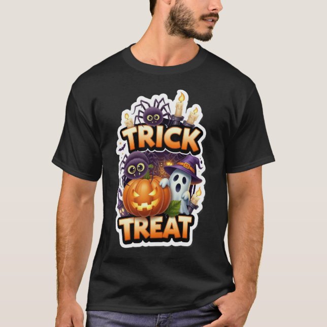 T-shirt Cute Halloween illustration with ghost pumpkin spi (Devant)