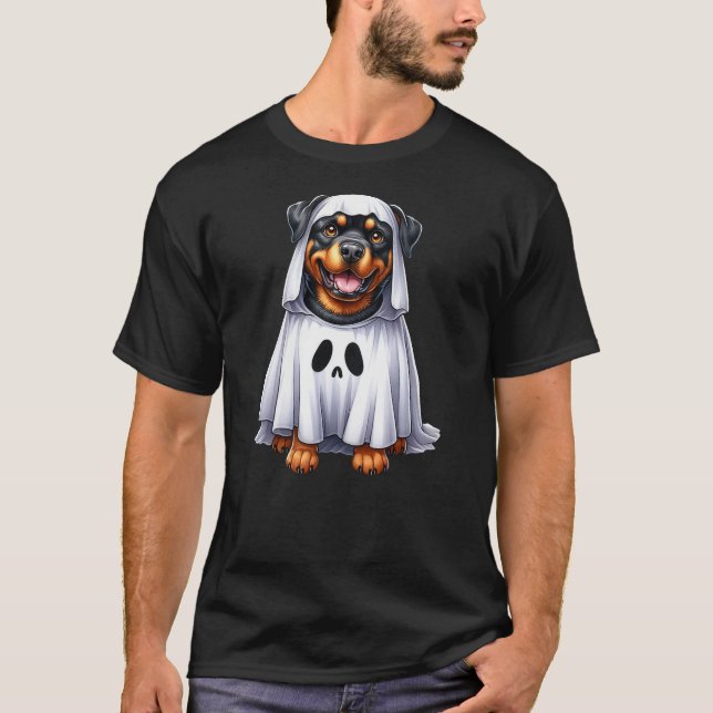 T-shirt Cute Halloween Rottweiler Dog as Ghost Dog Owner D (Devant)