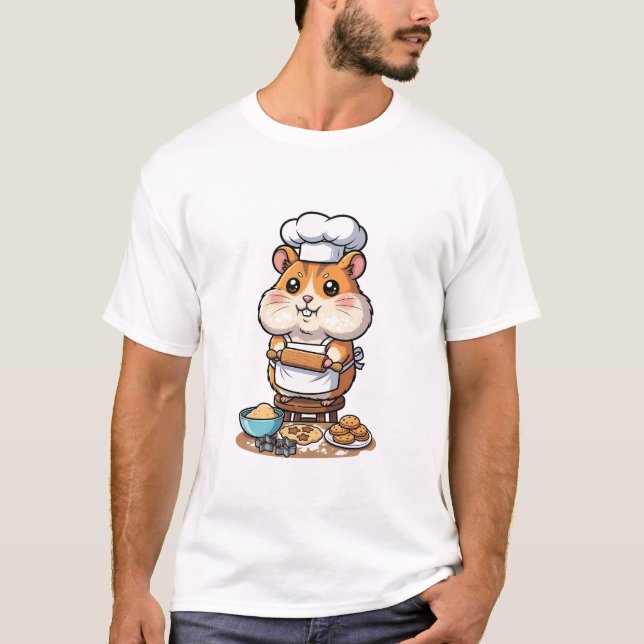 T-shirt Cute Hamster Chef Character Baking Cookies (Devant)