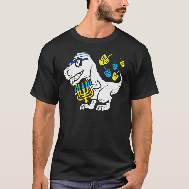 T-shirt Cute Hanoukka Rex Dinosaur Menorasaurus Chanukah B (Devant)