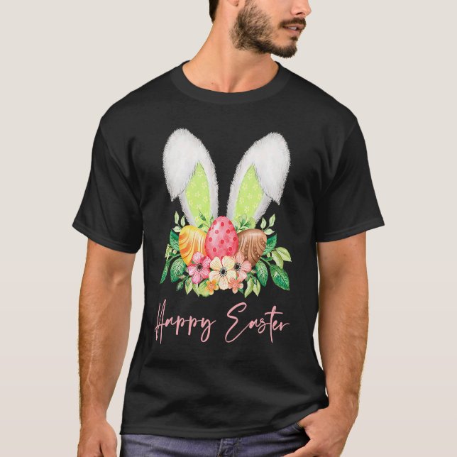 T-shirt Cute Happy Easter Rabbit Ears Dye Eggs & Spring Fl (Devant)