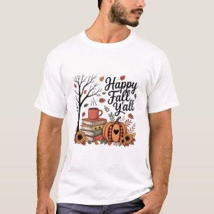 T-shirt Cute Happy Fall Café Livres Feuilles d'automne