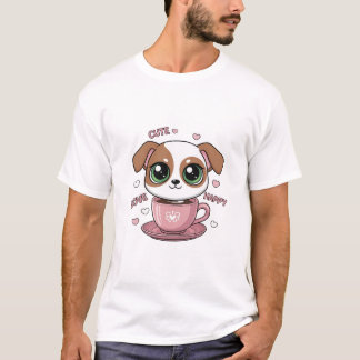 T-shirt Cute Happy Love Puppy Dog Head in Pink Coffee Cup