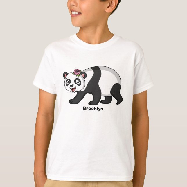 T-shirt Cute happy panda bear with flower cartoon (Devant)