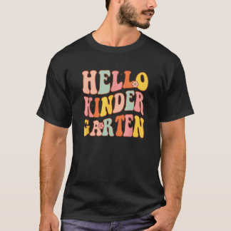T-shirt Cute Hello Kindergarten Groovy First Day Of School