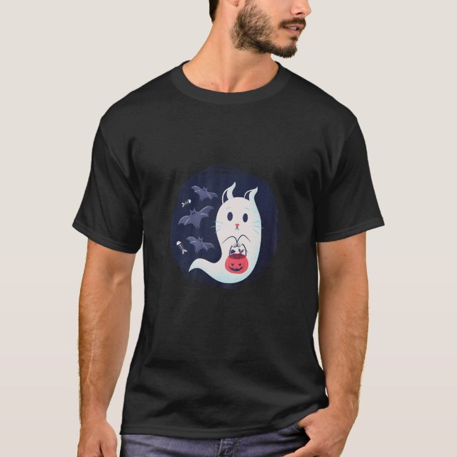 T-shirt Cute Helloween Ghost Kitten T Shirt Ghost Cat T Sh (Devant)