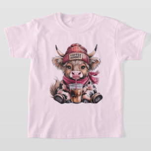 T-shirt Cute Highland Cow Coffee Addict Drôle Boire Café