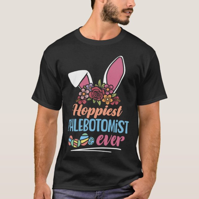 T-shirt Cute Hoppiest Phlebotomist Ever Bunny Ear Red Plai (Devant)