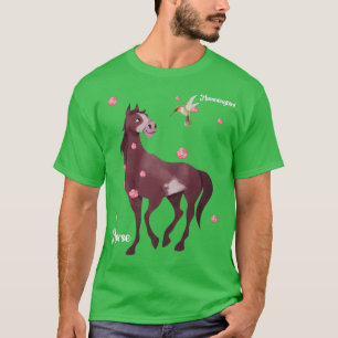 T-shirt Cute Horse Art & Hummingbird Cherry Flower