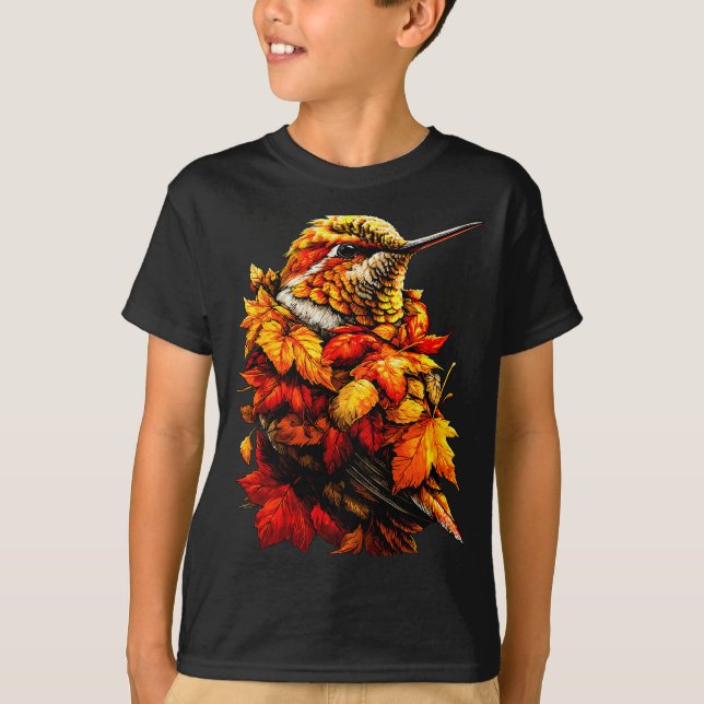 T-shirt Cute Hummingbird Fall Leaves Forest Vibes Autumn A (Devant)