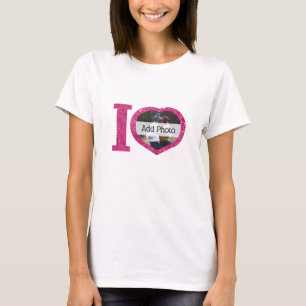 T-shirt Cute I coeur rose parties scintillant amour cadre 