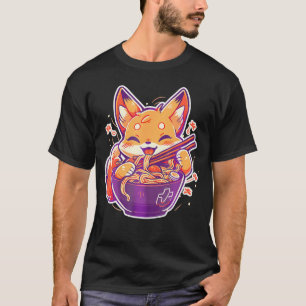 T-shirt Cute japonaise Anime Kawaii Fox manger Ramen Girls