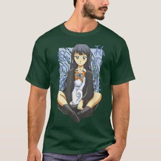 T-shirt Cute Japonaise Kawaii Anime Girl assise avec Neko