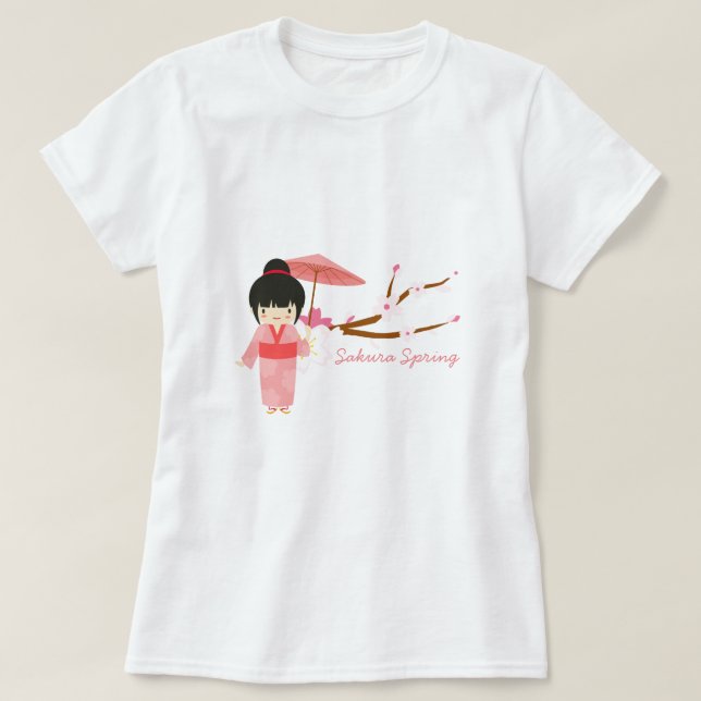 T-shirt Cute japonaise rose cerise Blossom Geisha (Design devant)