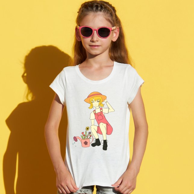 T-shirt Cute jardinage fille et Fleur fille Cheveux blond (Créateur téléchargé)