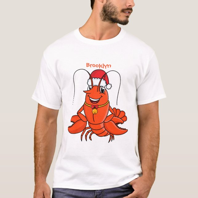 T-shirt Cute joyeux homard portant le dessin du casquette  (Devant)