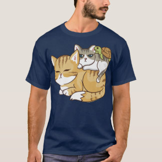 T-shirt Cute Kawaii Anime - Cats and A Turtle Pile - Kawai