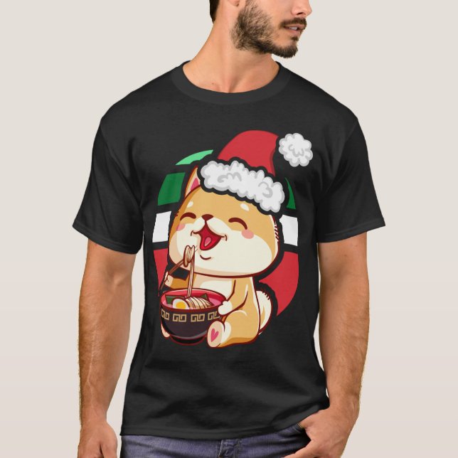 T-shirt Cute Kawaii Anime Shiba Inu Chien Manger Ramen Chr (Devant)
