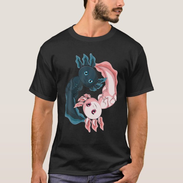 T-shirt Cute Kawaii Axolotl Yin Yang Pour Filles Garçons E (Devant)