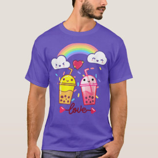 T-shirt Cute Kawaii Bubble Boba Milk TeaFunny Arc-en-ciel 