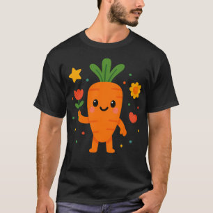 T-shirt Cute Kawaii Carottes Holding Fleur Joyeux Légumes