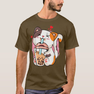 T-shirt Cute Kawaii Cat Boba Bubble Milk Tea Anime Neko Ki