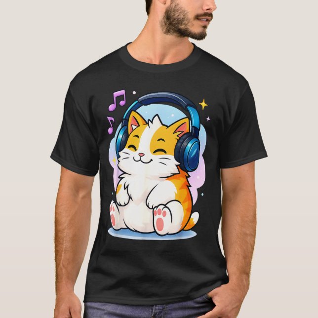 T-shirt Cute Kawaii Cat Neko Funny Music Kitten Lover K-p  (Devant)