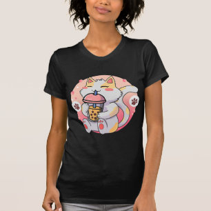 T-shirt Cute Kawaii Chat Boba Tea Anime Kitten Cadeau Enfa