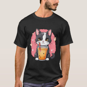 T-shirt Cute Kawaii Chat Boba Tea Style japonais Kit Tuxed