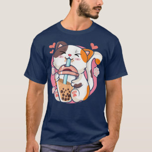 T-shirt Cute Kawaii Chat Boba Thé Buble Thé Anime Femmes G