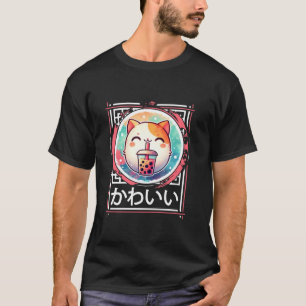 T-shirt Cute Kawaii Chat Boissons Boba Bubble Tea Kawaii A