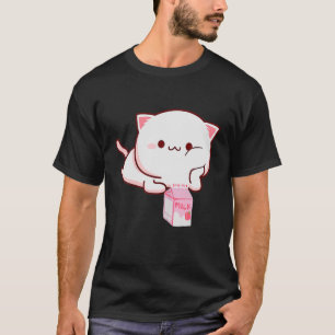 T-shirt Cute Kawaii Chat Fraise Lait Anime Kit Japonais