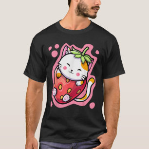 T-shirt Cute Kawaii Chat Lait Fraise Anime Japonais Wom