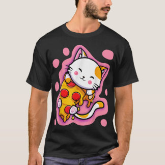 T-shirt Cute Kawaii Chat Pizza Anime Japonaise Femmes ou F