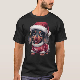 T-shirt Cute Kawaii Dachshund Chien à Santa Hat & Sweer