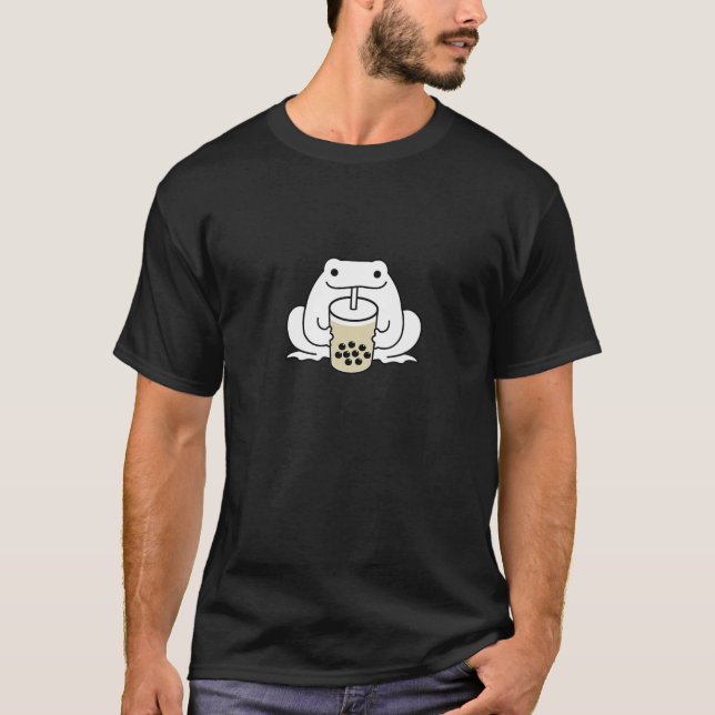 T-shirt Cute Kawaii Frog Boire Boba Bubble Lait Thé (Devant)
