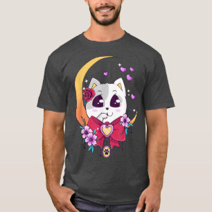 T-shirt Cute Kawaii Neko Chat Anime Moon Pastel