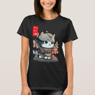 T-shirt Cute Kawaii Samurai Guerrier Kawaii Chat Japonais 