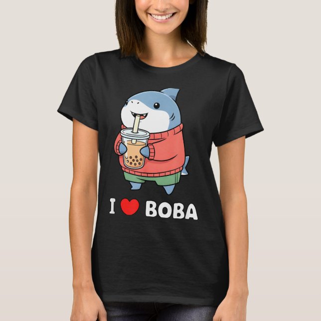 T-shirt Cute Kawaii Shark Boba Tea Funny Bubble Tea Lover  (Devant)