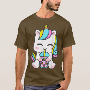 T-shirt Cute Kawaii Unicorn Boba Bubble Tea Anime Pour Fem