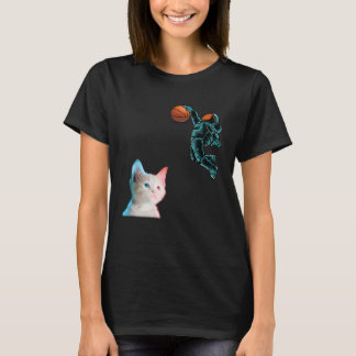 T-shirt Cute Kitten Astronaut Playing Basketball For Cat
