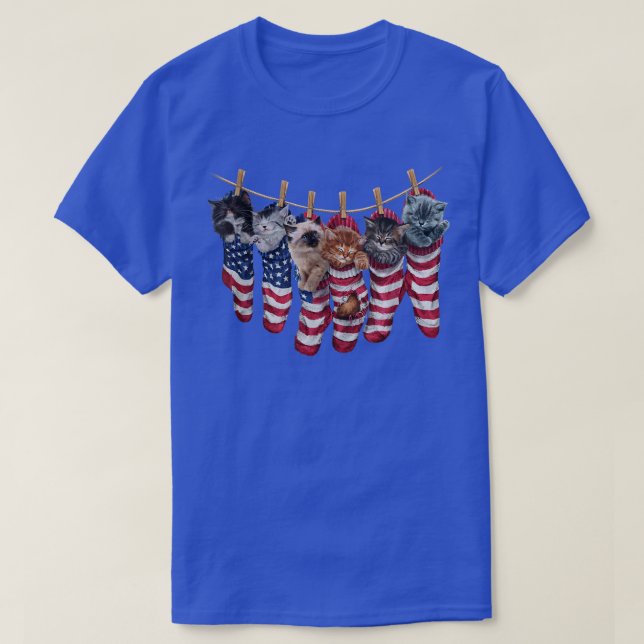 T-shirt Cute Kitten Cat in Flag of USA Themed Socks  (Design devant)