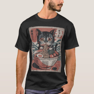 T-shirt Cute Kitten Kawaii Cat Ramen Bowl Art Japonais Des
