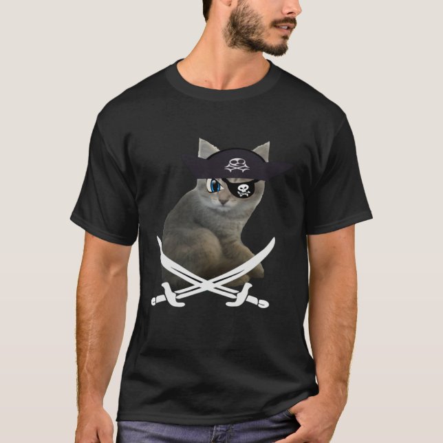 T-shirt Cute Kitten Pirate wearing eye patch hat fun cat (Devant)