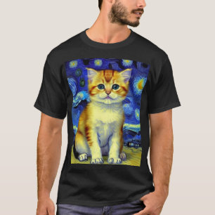 T-shirt Cute Kitten Starry Night Van Gogh