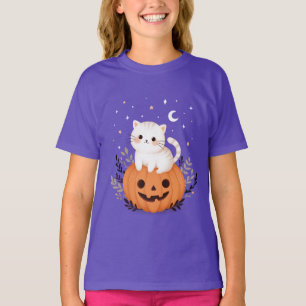 T-shirt Cute Kitten Sur L'Illustration D'Halloween Citroui
