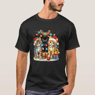 T-shirt Cute Kittens Chats de Noël Cheval Père Noël Casque